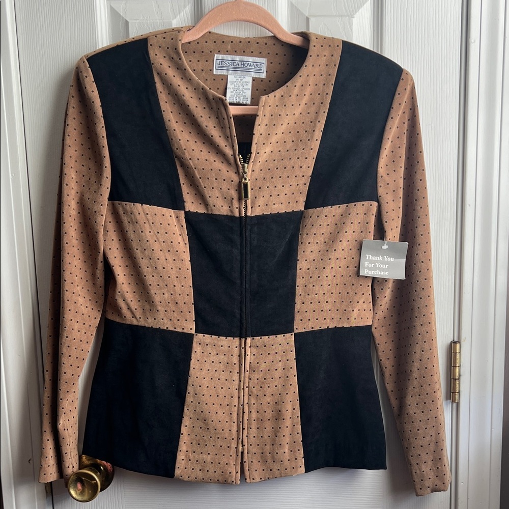 Jessica Howard Black and Tan Patterned Blazer